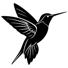 Black silhouette of a hummingbird in flight with detailed wings