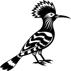 Stylized black and white hoopoe bird illustration
