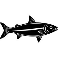 Stylized black silhouette of a fish on a white background