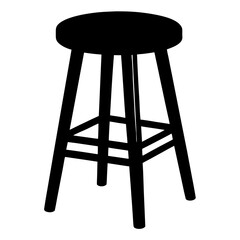 Black silhouette of a wooden bar stool on a white background