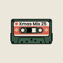 Retro cassette tape tag Xmas Mix 25 label.