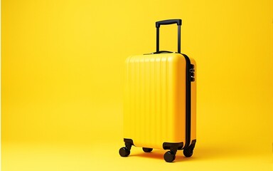 Yellow travel suitcase on a yellow background. Minimalism. Mockup. High quality