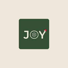 Square tag with JOY in center thin font santa hat snowfloke