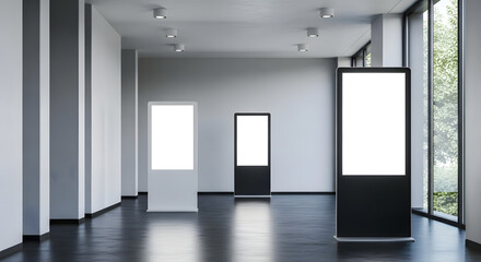 Fototapeta premium Interior modern room with blank advertising displays for mockup template