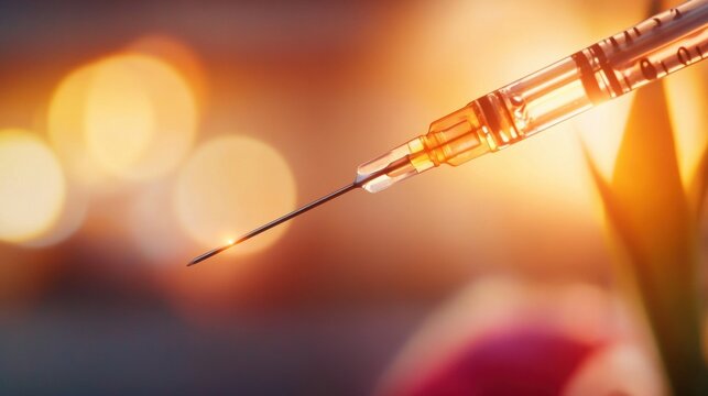 Close-up of a syringe with a needle against a blurred background