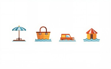 Travel icon set. Summer vacations and holiday symbol vector illustration. Collection of traveling and tourism elements. High quality