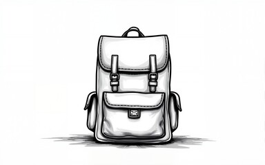 Continuous one line drawing of an vintage backpack and suitcase. Backpack and suitcase isolated on a white background. Vector illustration. High quality