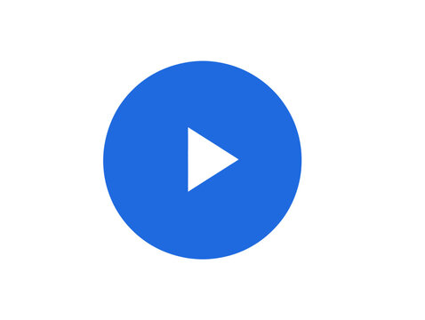 &Iacute;cone de play azul com tri&acirc;ngulo branco no centro, representando reprodu&ccedil;&atilde;o e in&iacute;cio de v&iacute;deo.