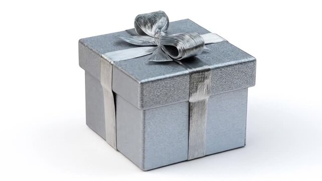 Shiny silver gift box with ribbon isolated on white background