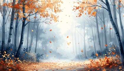 初冬の森の葉が落ちた木