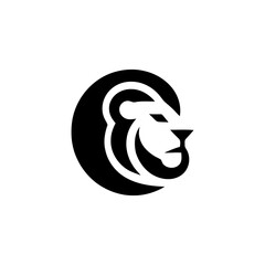 Fototapeta premium Abstract Lion Head Logo Design in Elegant Black