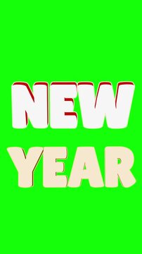 New Year 3D Typography &ndash; Champagne Blush and Red Vertical Stack on Chroma Key
