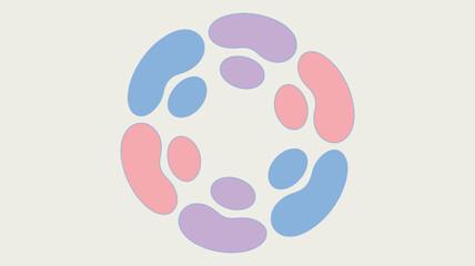 Abstract illustration featuring a circular arrangement of pastel colored organic shapes on a light background