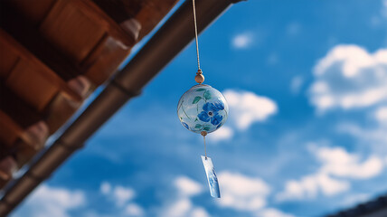 風鈴と夏の青空と静かな時間の描写