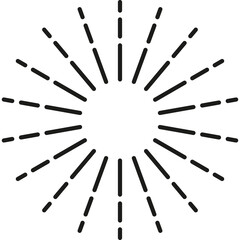 Abstract radial sunburst burst starburst shape with radiating black lines on a clean white background with a transparent center