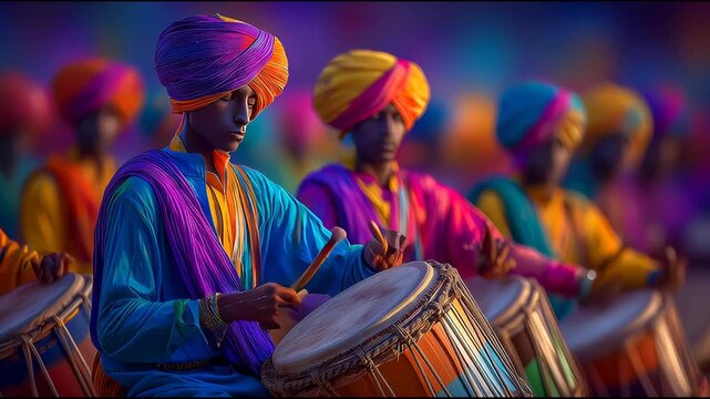 Drummers celebrate Holi with vibrant dhol rhythms