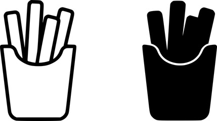 Minimalist icon, french fries  vector, black and white, outline and silhouette