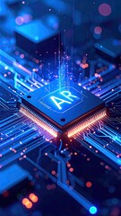 Futuristic Augmented Reality Chip Glowing with Digital Technology and Blue Lights.