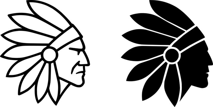 Minimalist icon, apache tribe vector, black and white, outline and silhouette