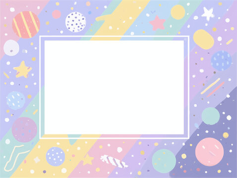 Fundo pastel com estrelas, planetas e confetes, ideal para convites e decora&ccedil;&otilde;es infantis.