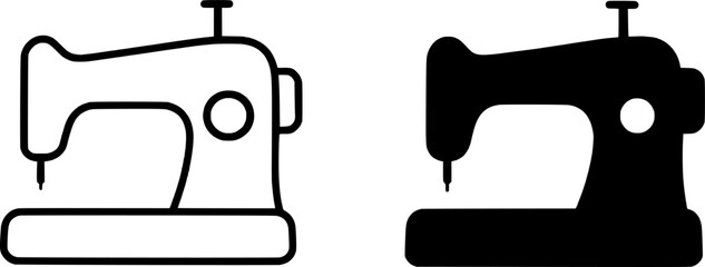 Minimalist icon, sewing machine vector, black and white, outline and silhouette