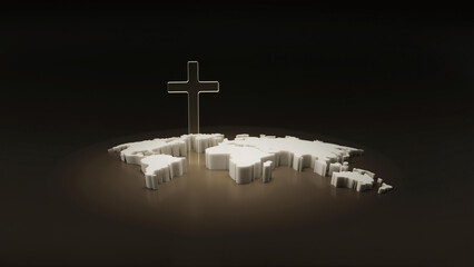 The Holy Cross of Jesus Christ and a World Map, Global Missionary Activities, the Gospel, Evangelism, and Christian Background
