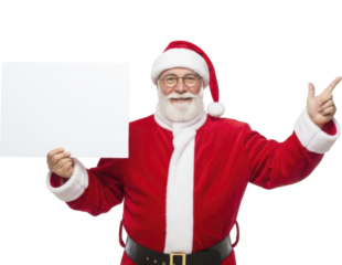  Smiling Santa holding blank sign and pointing, on transparent background PNG image PNG file