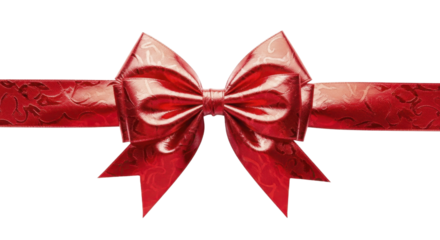 Shiny Red Gift Bow with Embossed Ribbon on a Transparent Background PNG image
