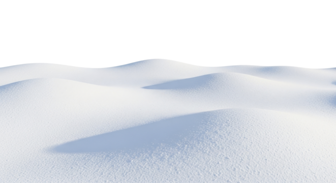 Fresh white snowdrifts with soft shadows on a transparent background PNG image for winter projects
