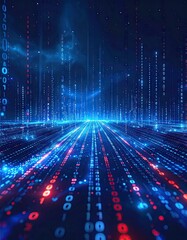 Futuristic Digital Data Stream Tunnel with Binary Code Flowing.