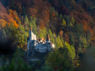 Bran Castle, Romanian landmark, historic building related to Dracula, in autumn, fall