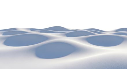 Undulating snowy landscape on a transparent background, white winter terrain with soft shadows, PNG image