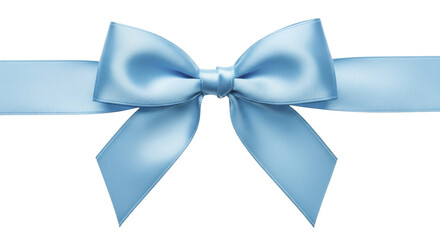 Naklejka premium Light blue satin bow tied on a horizontal ribbon for gift decoration on a transparent background PNG image PNG file