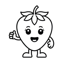 Fototapeta premium Cute strawberry character giving thumbs up perfect for kids coloring pages and educational content
