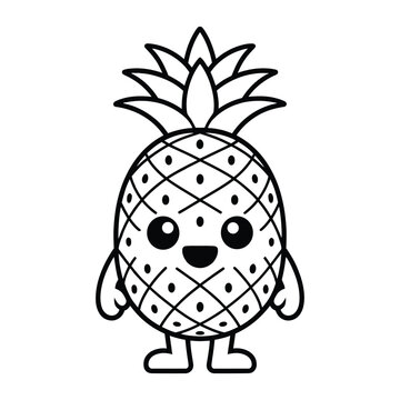 Cute kawaii pineapple character outline drawing fun tropical fruit for children and design
