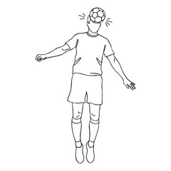 Dynamic soccer player heading the ball for the winning goal in exciting match action