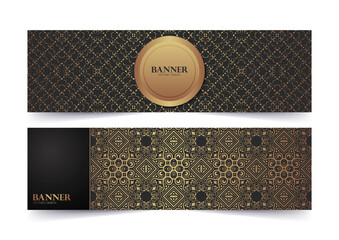 Elegant Decorative Golden Pattern on Dark Background Banner Design Template