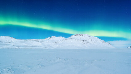 Aurora Borealis. Northern lights and clear skies. Nature. Scandinavian countries. Snow and ice on...
