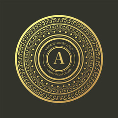 Elegant Golden Letter A Circle Ornament Vintage Style Luxury Logo