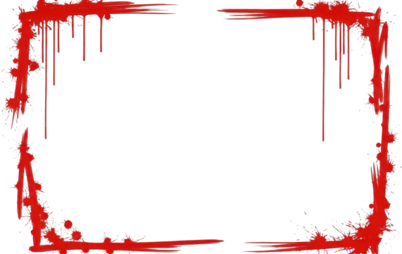 Dynamic red paint splatter grunge frame border with abstract geometric shapes on a transparent background PNG file