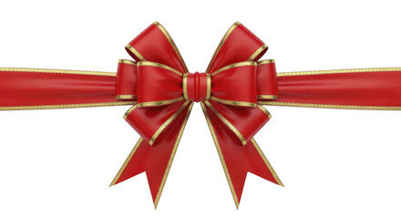 Elegant red ribbon bow with gold trim on a transparent background, PNG image, PNG file