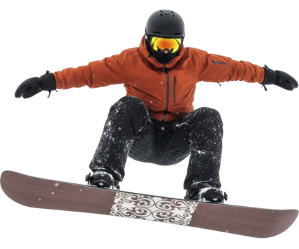  Snowboarder performing aerial jump in winter gear on a transparent background PNG image