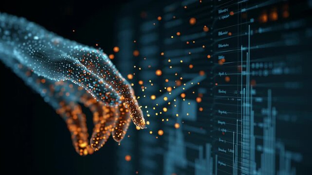 AI algorithm visualized through holographic particles scanning medical charts, concept of predictive healthcare trials, ai powered clinical trials