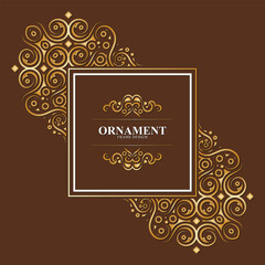Golden Detailed Ornament Frame Border on Brown Background Design