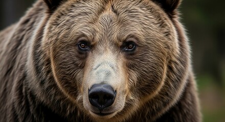 Close-up portrait of a powerful grizzly bear, its intense eyes staring directly at the viewer, showcasing the raw and untamed spirit of wildlife in its natural habitat