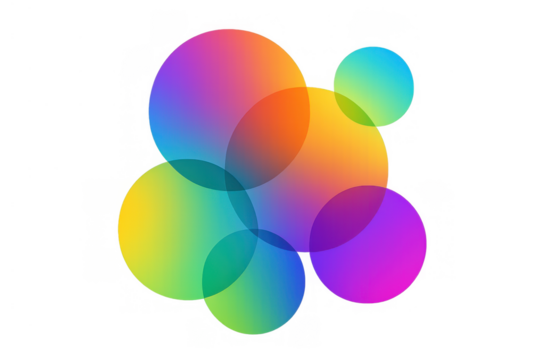 Vibrant overlapping circles forming a colorful abstract background with transparency, creating modern graphic design elements