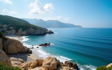 Fototapeta premium Tourism, travel, vacation on the rocky sea. High quality