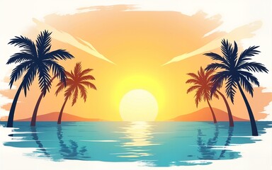 Obraz premium Summertime background with palm trees, summer sun and white brush strokes for your season graphic design. Hot Sunny Days. Vector illustration. High quality