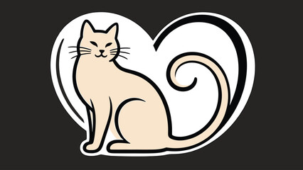 Line Vector of a Cat Sitting with Tail Forming a Heart Shape on White Background, elegant pet design.