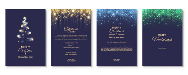 Merry Christmas and Happy New Year. greeting cards or poster template with sparkling lights